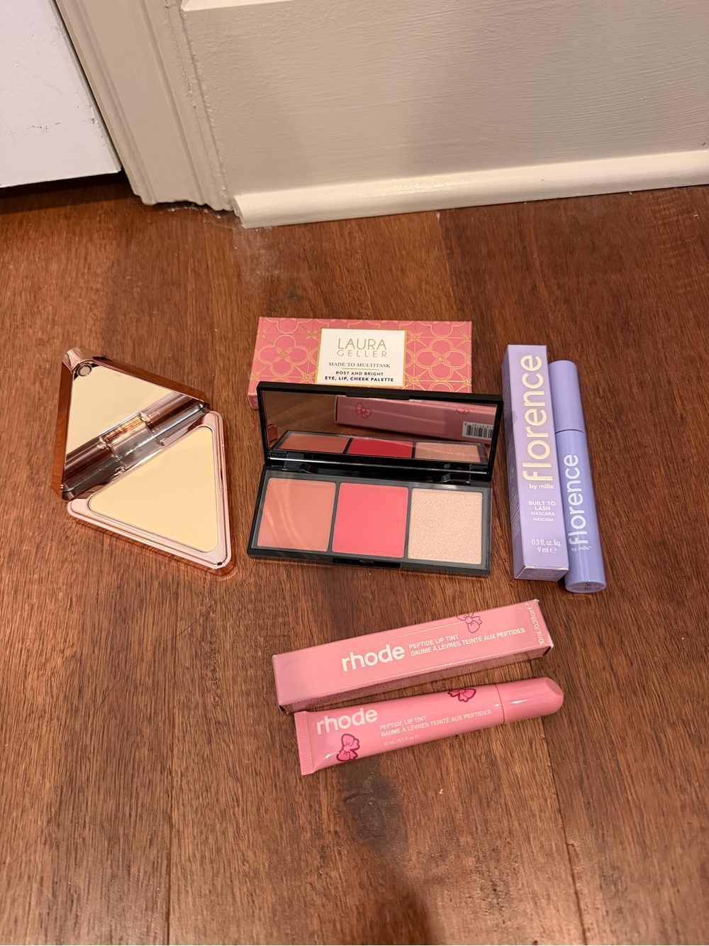 Laura Geller Pink & Peach Cheek Palette with Florence & Rhode Lip Tints